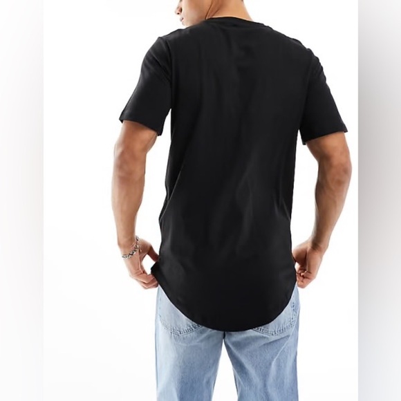 ZARA Men's Black Asymmetrical Long T-Shirt - Picture 2 of 5